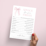 Pink Bow Themed First Birthday Party Advice Cards Printable