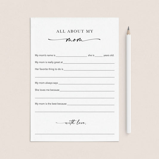 All About My Mom Worksheet Printable Elegant Minimalist Mother's Day Cards by LittleSizzle