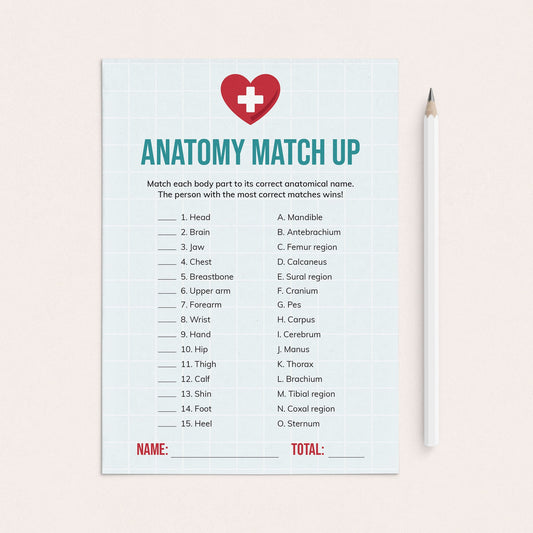 Anatomical Names Match Up Game with Answer Key Printable by LittleSizzle