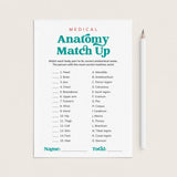 Medical Party Game Anatomy Match Up with Answers Printable