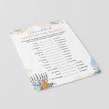 Hanukkah Table Game Card Around The World Printable