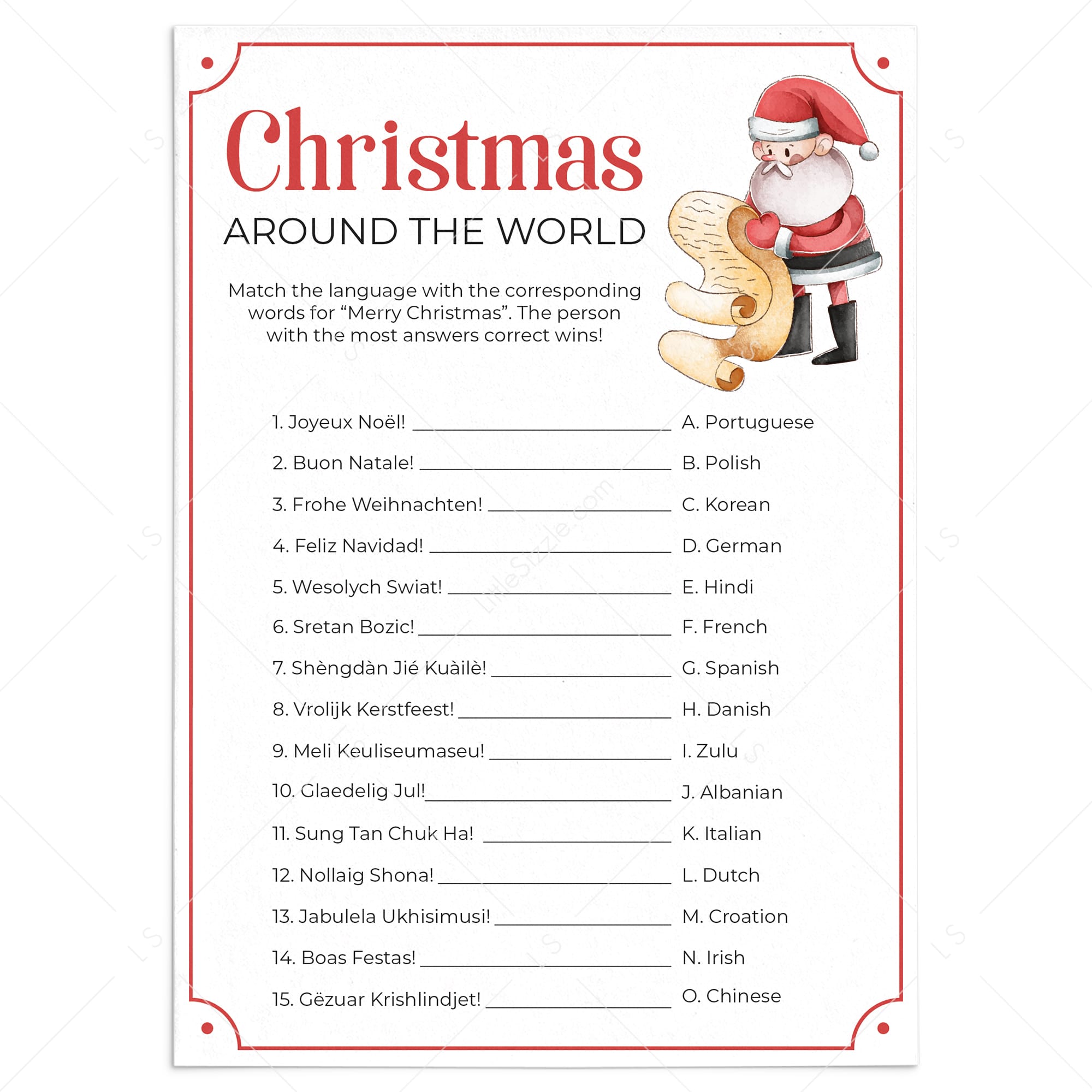 Christmas Family Game with Answer Key by LittleSizzle