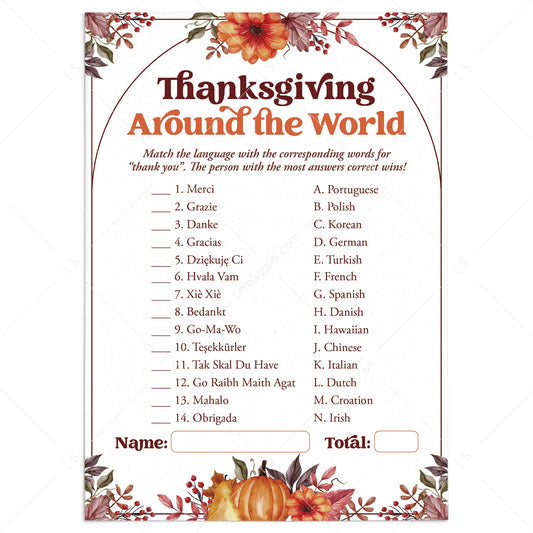 Thank You Around The World Game for Thanksgiving Printable by LittleSizzle