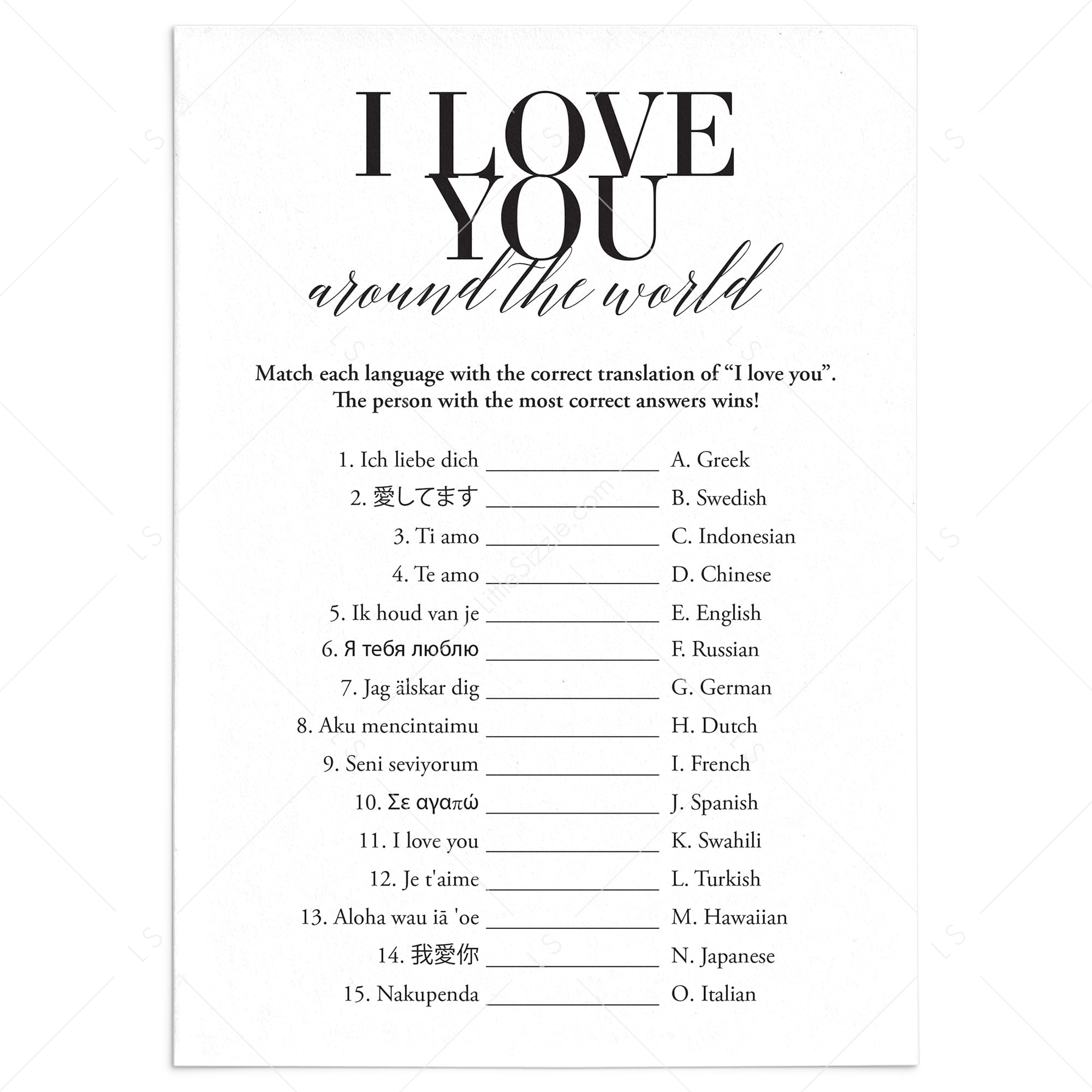 I Love You Around The World Game with Answers Printable by LittleSizzle