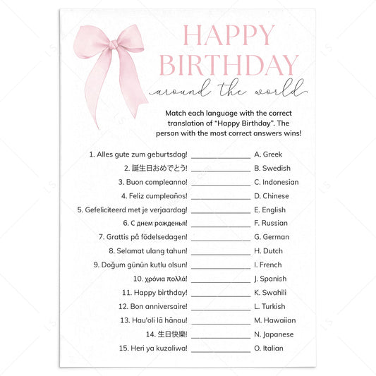 Bow Birthday Party Happy Birthday Around The World Game by LittleSizzle
