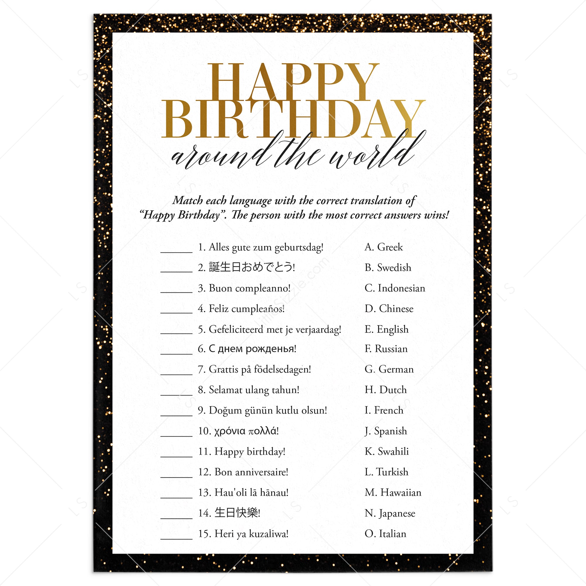 Black Gold Birthday Around The World Game Printable by LittleSizzle