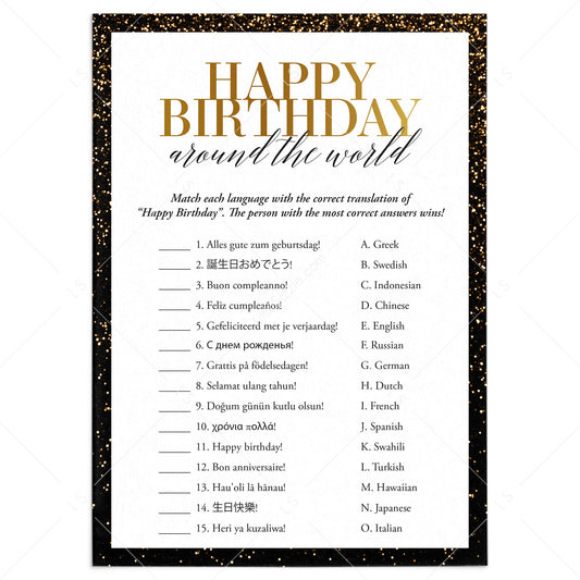 Black Gold Birthday Around The World Game Printable by LittleSizzle