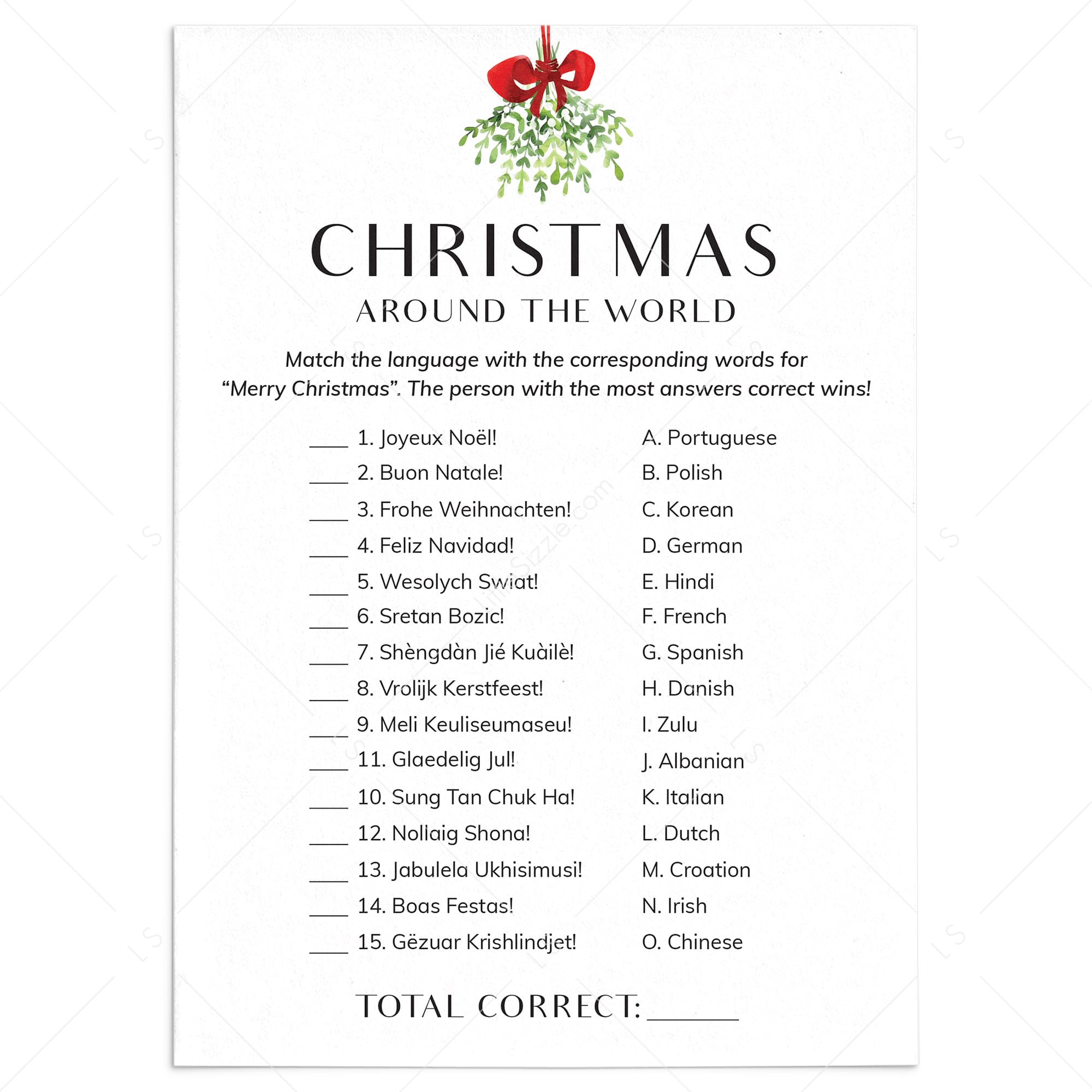 Simple Christmas Game Around The World Printable by LittleSizzle