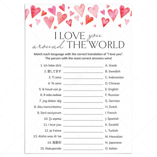 I Love You In Different Languages Game Digital Download by LittleSizzle
