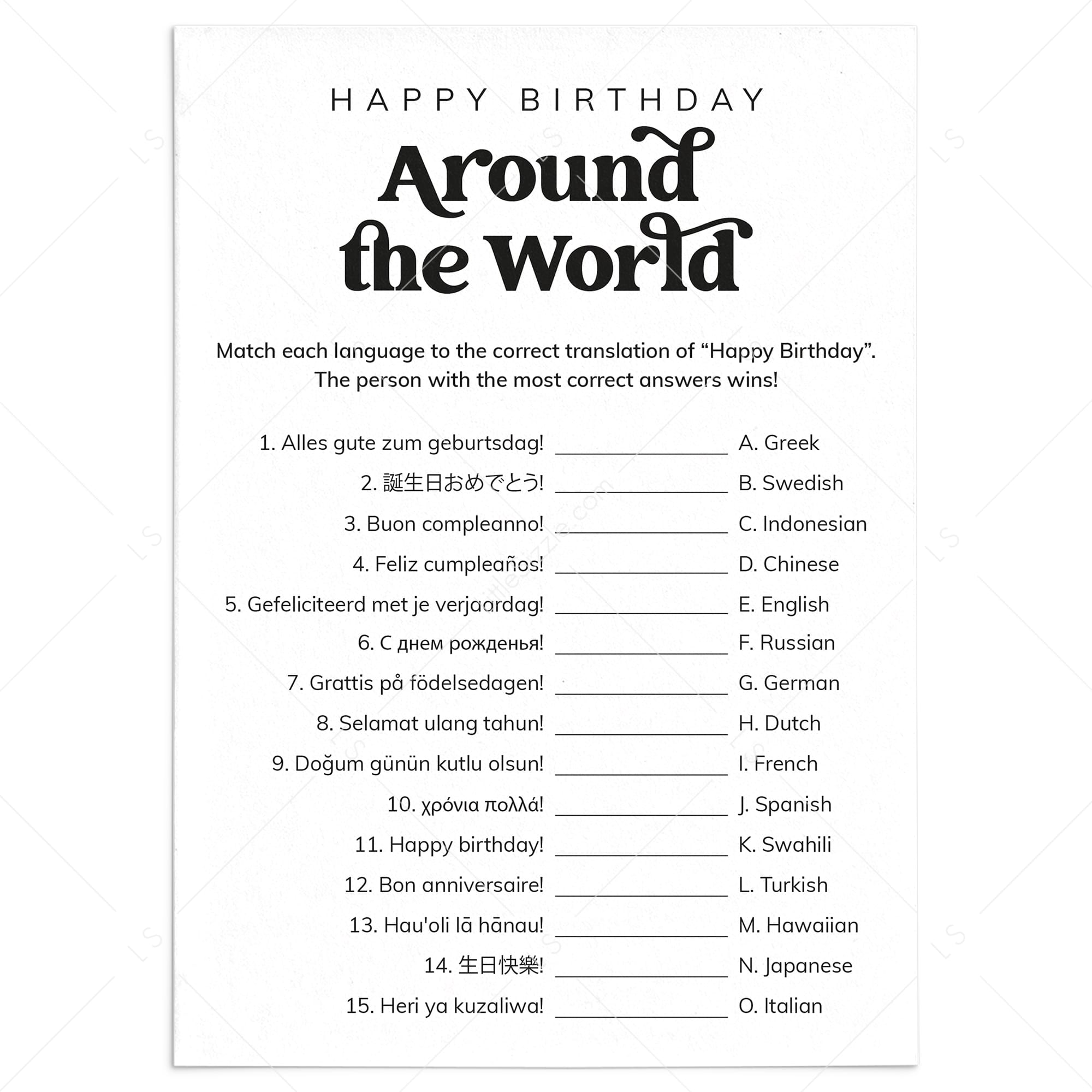 Happy Birthday Around The World Birthday Party Game Printable by LittleSizzle