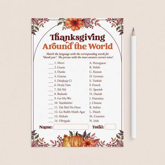 Thank You Around The World Game for Thanksgiving Printable by LittleSizzle