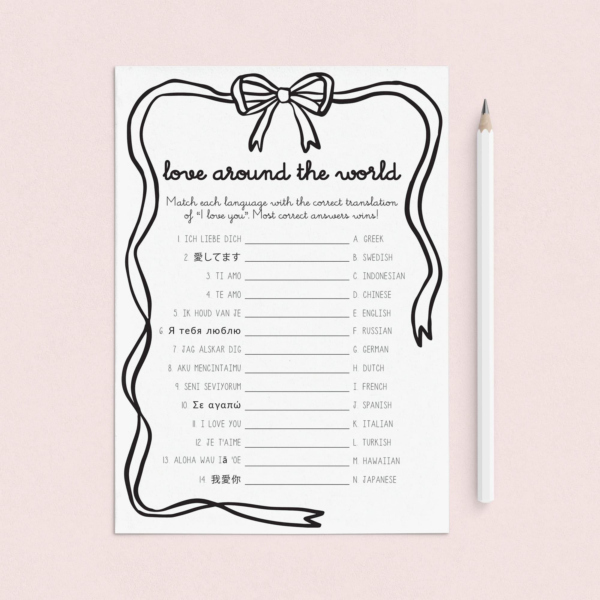 Printable Love Around The World Game with Answer Key by LittleSizzle