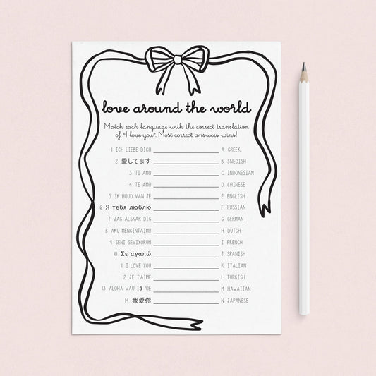 Printable Love Around The World Game with Answer Key by LittleSizzle