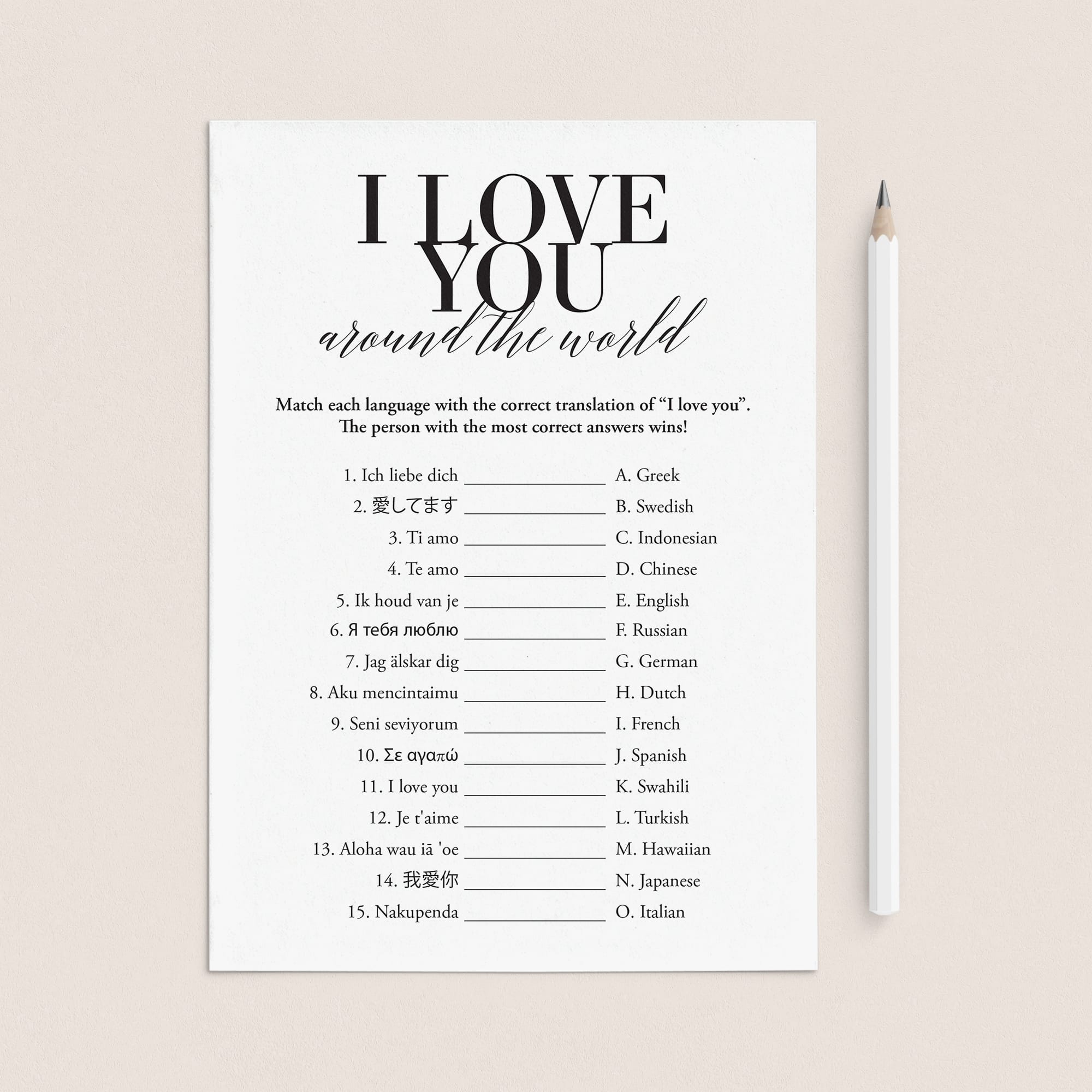 I Love You Around The World Game with Answers Printable by LittleSizzle