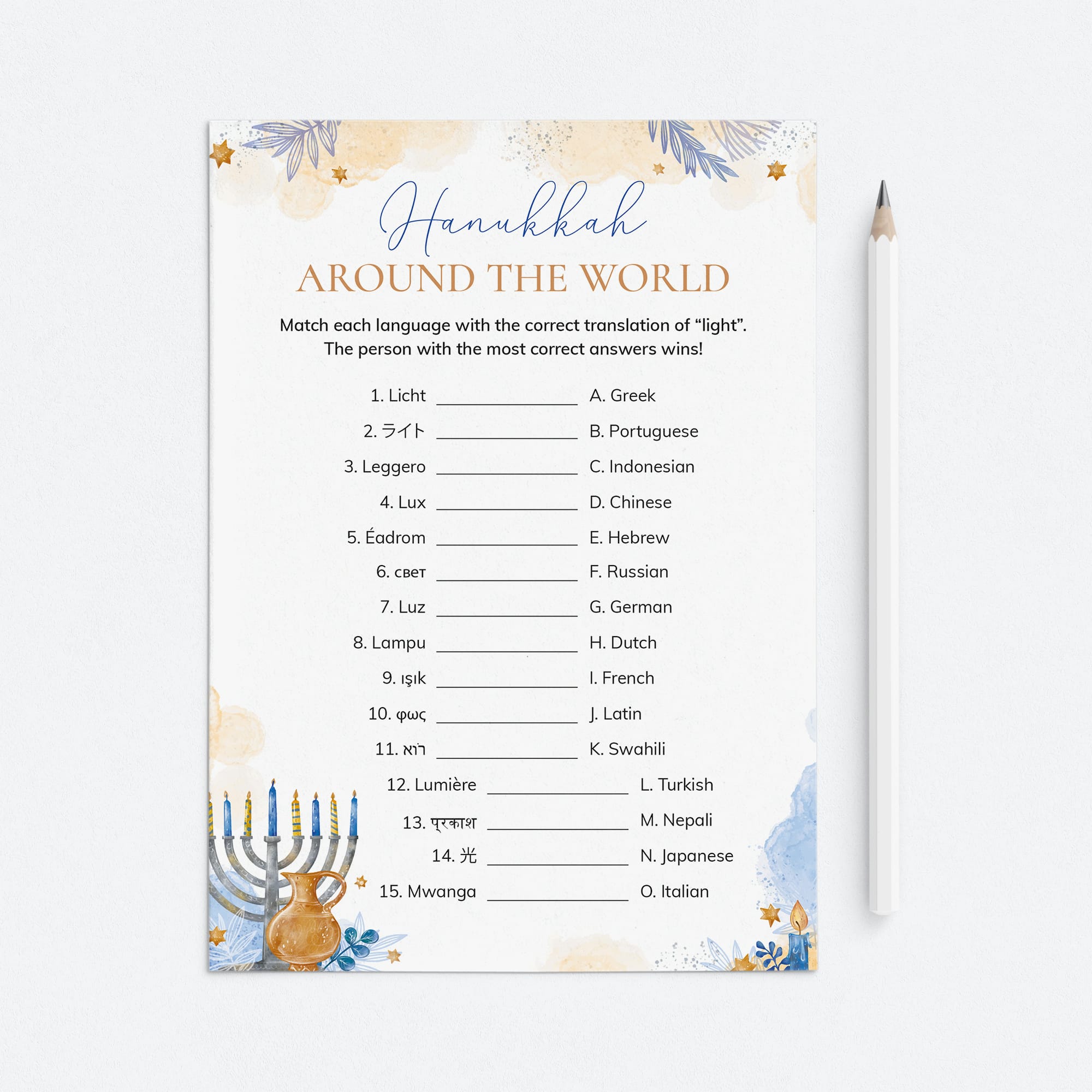 Hanukkah Table Game Card Around The World Printable by LittleSizzle