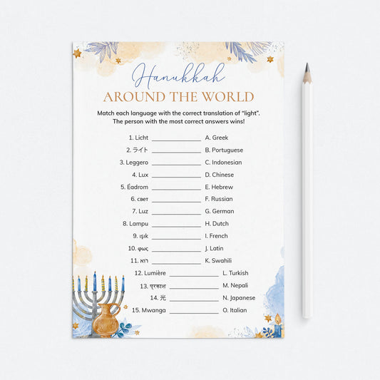 Hanukkah Table Game Card Around The World Printable by LittleSizzle