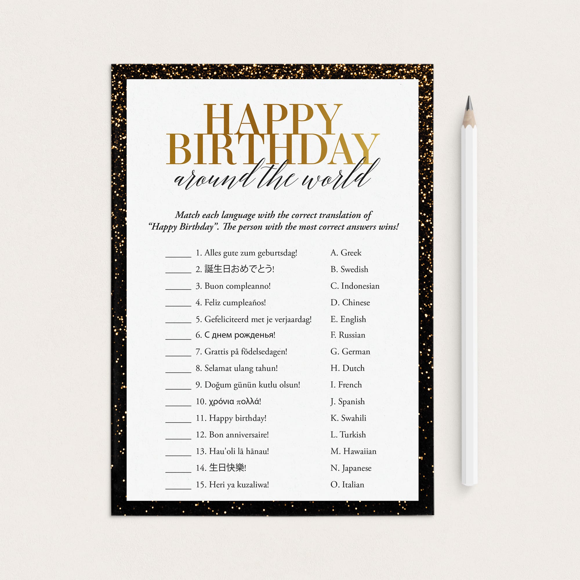 Black Gold Birthday Around The World Game Printable by LittleSizzle