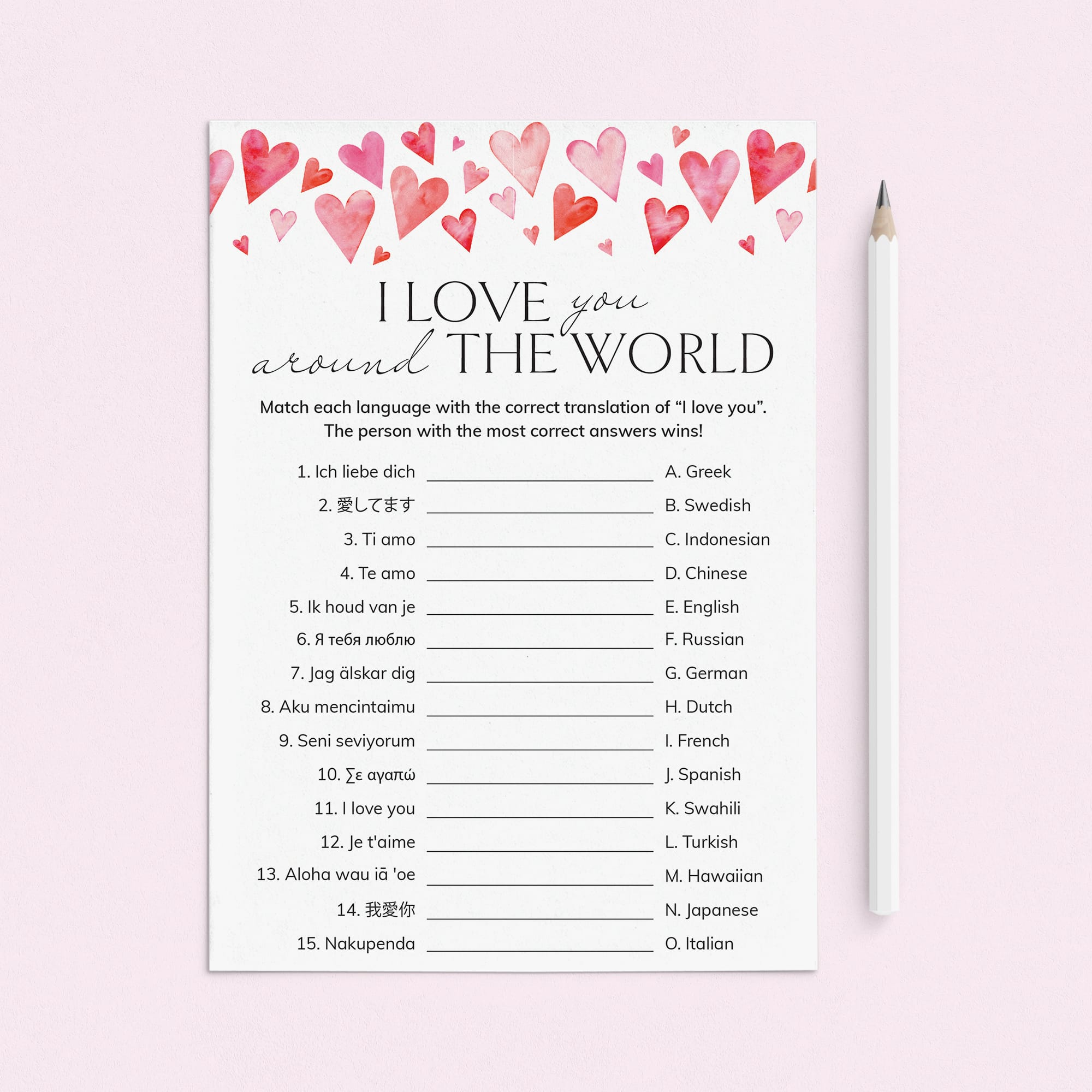 I Love You In Different Languages Game Digital Download by LittleSizzle