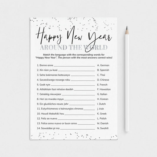 Happy New Year Language Game With Answer Key Printable by LittleSizzle