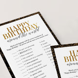 Black Gold Birthday Around The World Game Printable