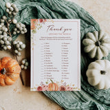 Floral Pumpkin Thanksgiving Game with Answers Printable