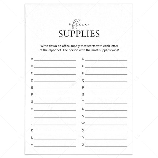 Simple Office Party Game Printable A To Z Office Supplies by LittleSizzle