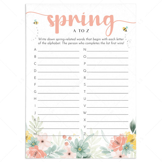 Spring A to Z Game Printable by LittleSizzle