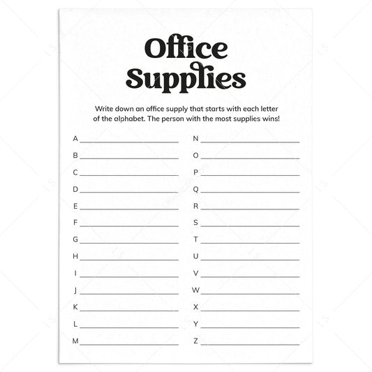 Easy Work Party Game Office Supplies A-Z Printable by LittleSizzle