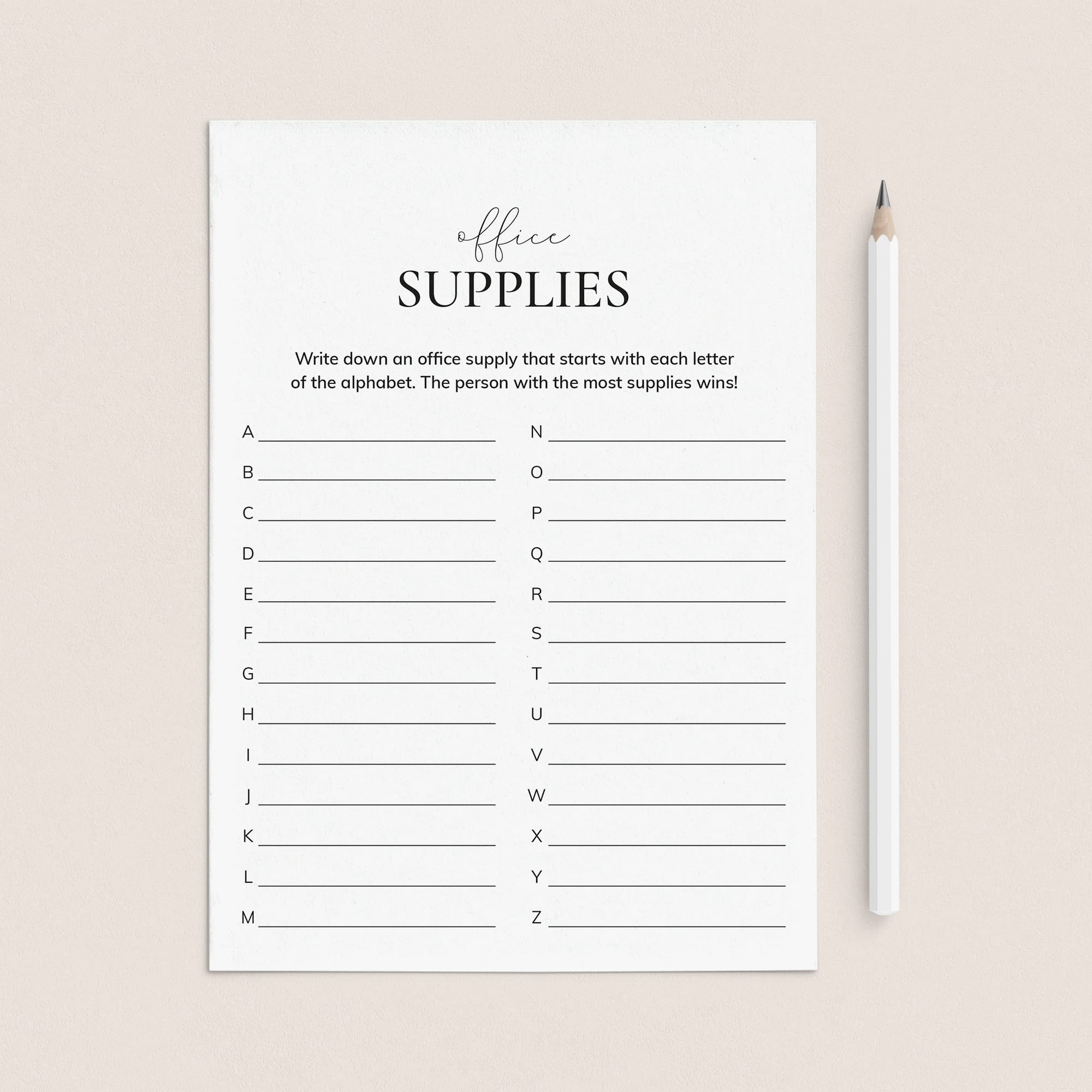 Simple Office Party Game Printable A To Z Office Supplies by LittleSizzle