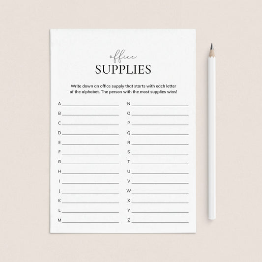 Simple Office Party Game Printable A To Z Office Supplies by LittleSizzle