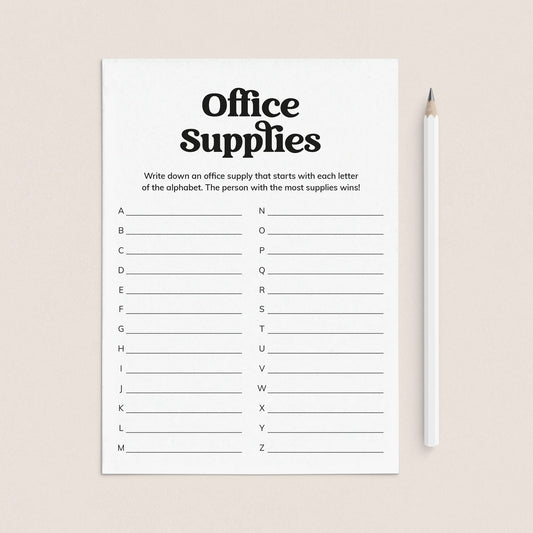 Easy Work Party Game Office Supplies A-Z Printable by LittleSizzle