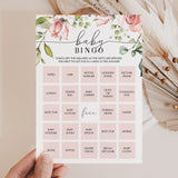 Blush Floral Baby Bingo Cards Prefilled, Blank and Game Template
