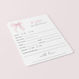 Pink Coquette Baby Shower Predictions Cards Printable