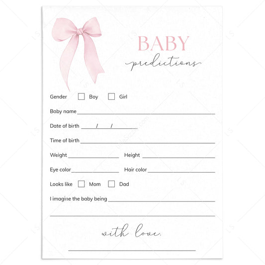 Pink Coquette Baby Shower Predictions Cards Printable by LittleSizzle