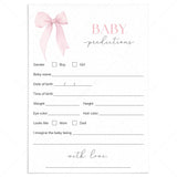 Pink Coquette Baby Shower Predictions Cards Printable by LittleSizzle