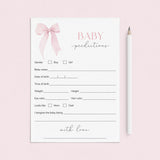 Pink Coquette Baby Shower Predictions Cards Printable by LittleSizzle