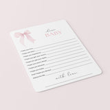 Pink Bow Wishes for Baby Cards Printable