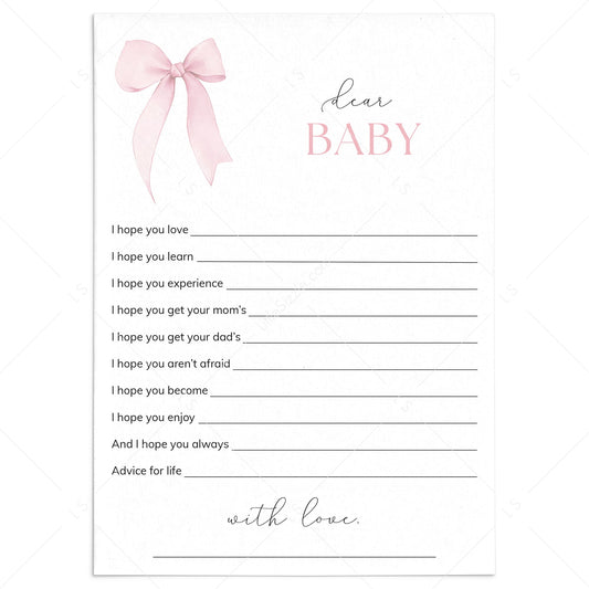 Pink Bow Wishes for Baby Cards Printable by LittleSizzle