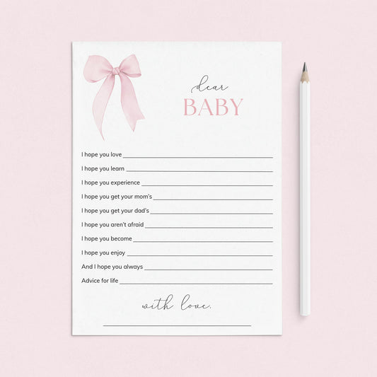 Pink Bow Wishes for Baby Cards Printable by LittleSizzle