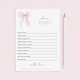 Pink Bow Wishes for Baby Cards Printable by LittleSizzle