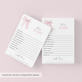 Pink Bow Wishes for Baby Cards Printable