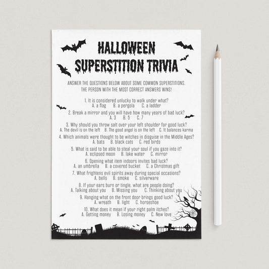 Black Halloween Trivia Quiz Questions and Answers Printable by LittleSizzle