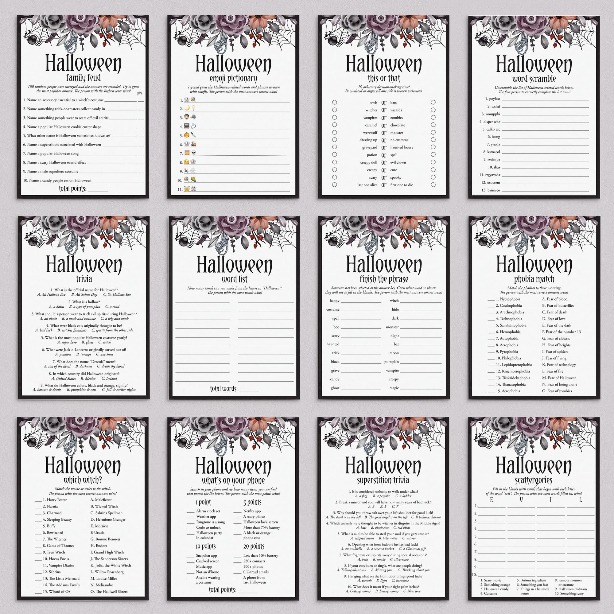 Gothic Halloween Party Games Bundle Printable by LittleSizzle