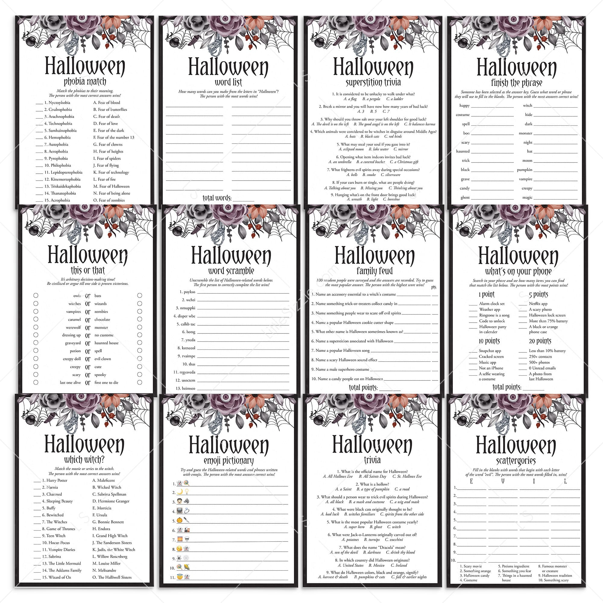 Gothic Halloween Party Games Bundle Printable by LittleSizzle
