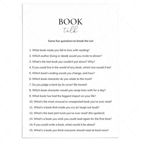 Book Club Icebreaker Printable Book Talk Questions by LittleSizzle