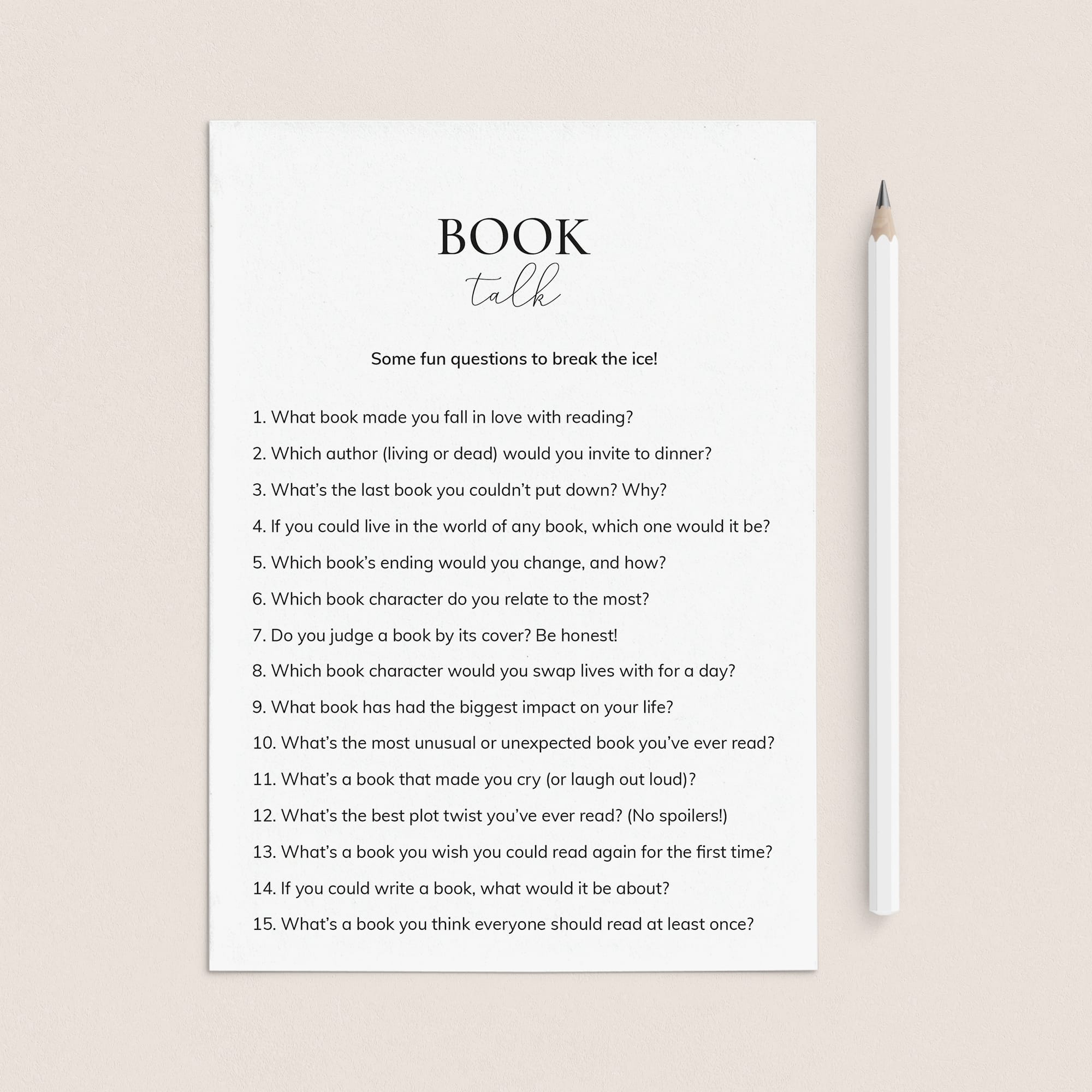 Book Club Icebreaker Printable Book Talk Questions by LittleSizzle