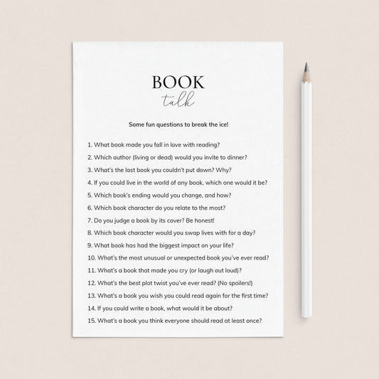 Book Club Icebreaker Printable Book Talk Questions by LittleSizzle