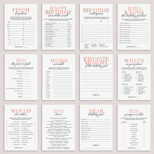 Born In 1926 100th Birthday Party Games Bundle For Women by LittleSizzle