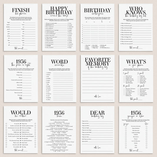 Born in 1936 90th Birthday Party Games Bundle For Men by LittleSizzle