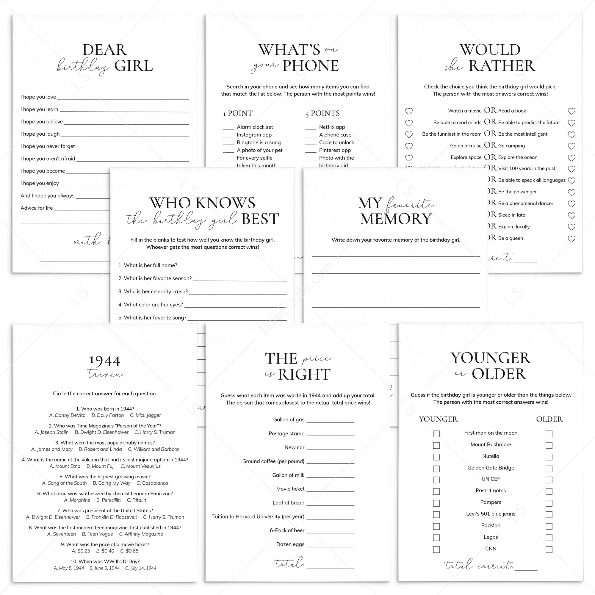 Born in 1944 Birthday Games for Her Printable by LittleSizzle